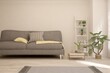 © AntonSh - White living room with sofa. Scandinavian interior design. 3D illustration
