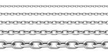 Realistic Seamless Metal Chain With Silver Links Isolated On White Background. Vector Illustration.