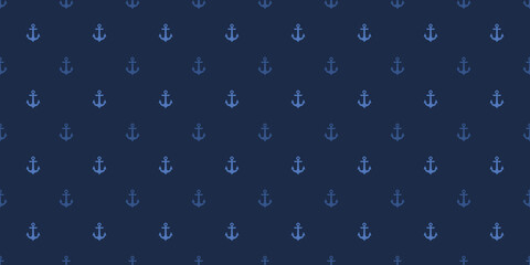 Wall Mural - Anchor seamless repeat pattern vector background, dark blue.