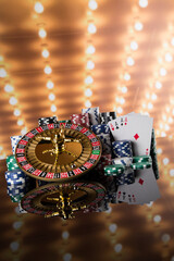 Roulette wheel running in a casino, Poker Chips