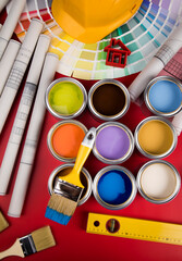 Wall Mural - Paint can and paintbrush, Rainbow colors