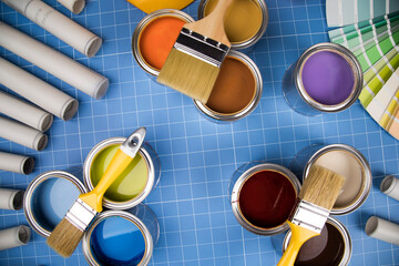 Wall Mural - Paint cans color palette and Rainbow colors