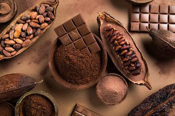 Wall Mural - Bar Of Chocolate, Cocoa Beans