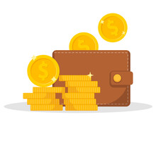 Wallet Icon. Wallet And Stack Of Coin. Cash Back Icon With Coins And Wallet. Vector Illustration.