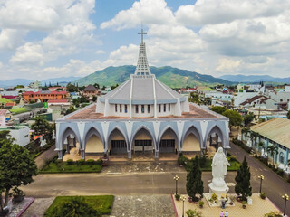 Wall Mural - Aerial views of Bao Loc Church in central of Bao Loc city, Lam Dong province, Vietnam