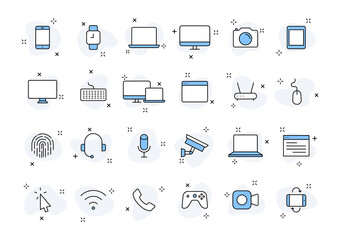 Wall Mural - set of 24 technology and electronics and devices web icons in line style. device, phone, laptop, com