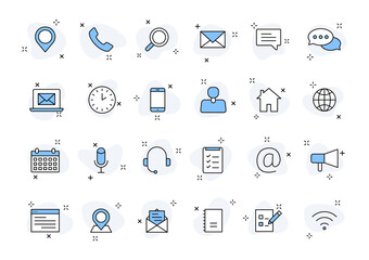 Wall Mural - Set of 24 Contact Us web icons in line style. Web and mobile icon. Chat, support, message, phone. Vector illustration.