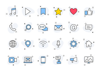 Wall Mural - set of 24 social media web icons in line style. contact, digital, social networks, technology, websi