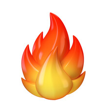 Fire Symbol, Hot Emoticon On White Background 3d Rendering