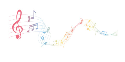  vector sheet music - rainbow colored musical notes melody on white background