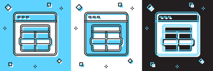 Set MySQL code icon isolated on blue and white, black background. HTML Code symbol for your web site design. Vector