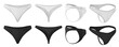 © StudioIlanP - Women's tanga panties. Simple 3D realistic mockup in black and white color. Women's underwear front, back, side view.