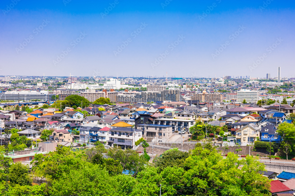 青空が広がる郊外の住宅地