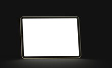 Photo 3D Brandless Tablet With Empty Screen Isolated Black Background