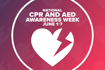 Wall Mural - National CPR and AED Awareness Week. Holiday concept. Template for background, banner, card, poster with text inscription. Vector EPS10 illustration.