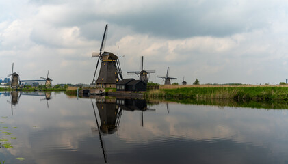 Sticker - view of historic 18-century windmills at Kinderdijk in South Holland