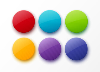 Wall Mural - Set of Colorful Round Glossy Badges Isolated on White Background. 3d Circle Blank Shapes. Vector illustration