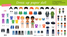 Dress Up Paper Doll. Big Set Of Professional, National And Casual Clothes For Boys. Cartoon Flat Style