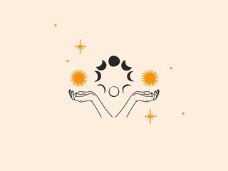 Wall Mural - hand drawn vector abstract stock flat graphic illustration with logo element,bohemian magic line art