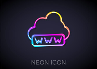 Glowing neon line Software, web development, programming concept icon isolated on black background. Programming language and program code on screen laptop. Vector