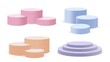 Pastel colors round stands. Realistic 3D pedestals, exhibition displays vector set