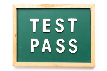 Sticker - Alphabet letter in word test pass in blackboard on white background