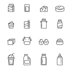 Wall Mural - Set of dairy product related icon with simple line style isolated on white background