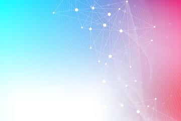 Wall Mural - geometric abstract background with connected line and dots. structure molecule and communication. bi