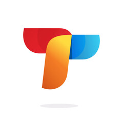 Wall Mural - letter t abstract logo element in red orange blue gradient color vector template design, elegant bra