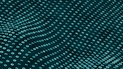 Wall Mural - random digital binary data moving in wave background, abstract futuristic computer programing code t