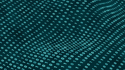 Wall Mural - random digital binary data moving in wave background, abstract futuristic computer programing code t