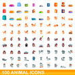 © nsit0108 - 100 animal icons set. Cartoon illustration of 100 animal icons vector set isolated on white background