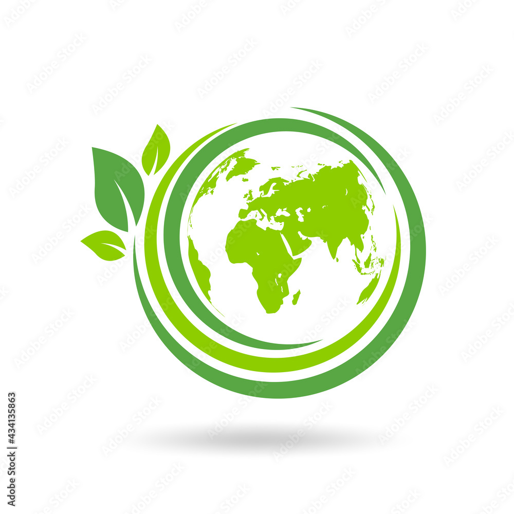 Green ecology logo design for World environment day, Earth day, Eco friendly and Sustainability concept, Vector illustration - obrazy, fototapety, plakaty 