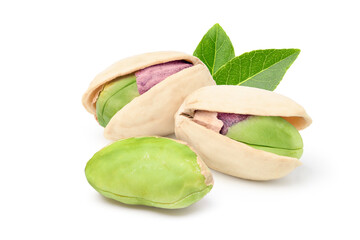 Close-up of  Pistachio nuts isolated on a white background.