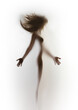 Diffuse body silhouette of a long haired slim sexy woman. Hands, fingers, tits, hair, and blurred body parts.