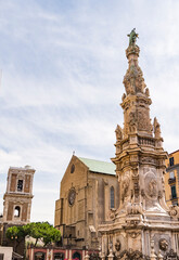 Canvas Print - Guglia Dell Immacolata baroque obelisk at the Piazza Del Gesu in historic center of Naples, Italy