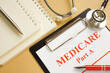 © Vitalii Vodolazskyi - Form Medicare part A with documents and stethoscope.