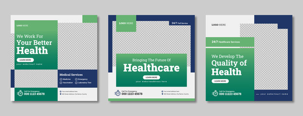 Wall Mural - Medical social media banner template design. Healthcare business marketing post for doctor & dentist with logo and icon. Hospital or clinic health service digital promotion flyer and poster.