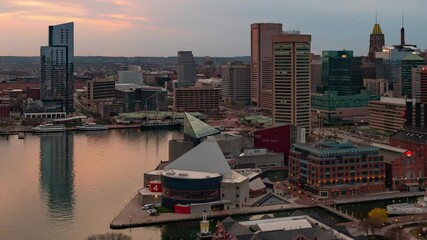 Fototapete - Baltimore sunset to evening timelapse rooftop view 