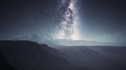 camera follow the Milky Way rotate in mountains