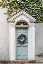 Picture Perfect Robin's Egg Blue Front Door With Wreath And Greenery