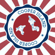 Cooper Island Badge. Round logo of island with triangular mesh map and radial rays. EPS10 Vector.