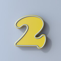 Yellow cartoon font Number 2 TWO 3D