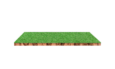 Wall Mural - Soil cubic geology cross section with green grass field isolated on white with clipping path. Sports field background.