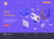Web scraping isometric landing page. Process of automatic collecting and parsing raw data from web isometry concept. Data extraction software flat design. Vector illustration with people characters.