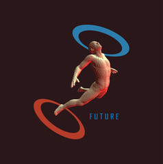 Wall Mural - man floating in the air. take me higher. meditating concept. voxel art. 3d vector illustration.