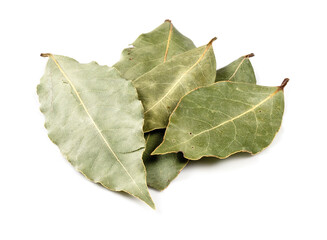 Wall Mural - few dried bay laurel leaves closeup on white