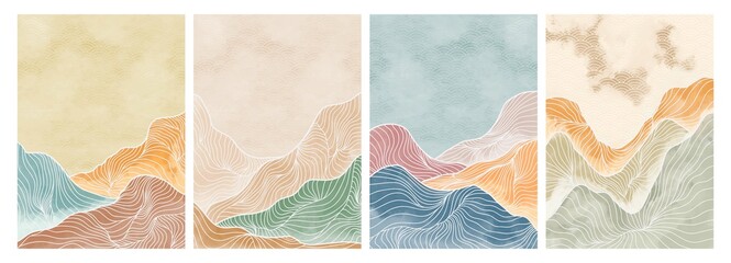 Landscape background with line art pattern vector. Abstract mountain template with geometric pattern. design for print, cover, poster, fabric. Vector illustration