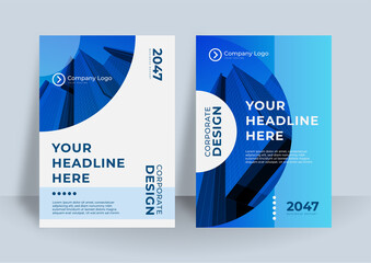 Modern blue gradient cover template with line geometric elements and shapes. Blue corporate identity cover business vector design, Flyer brochure advertising abstract background, Leaflet Modern poster