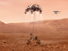 Mars Rover Landing On Mars For Planet Exploration.Elements Of This Image Furnished By NASA 3D Illustration